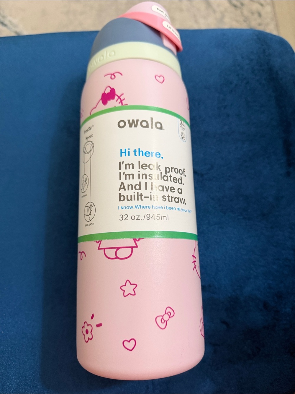 Owala Pink Insulated 32 oz Water Bottle Hello Kitty